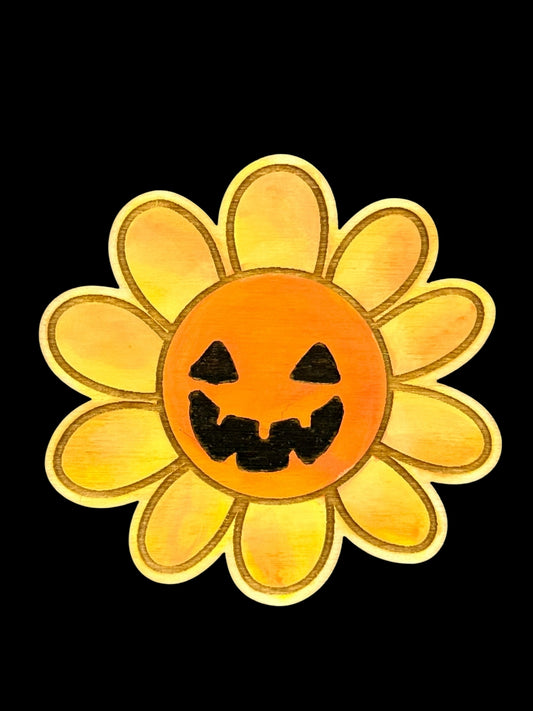 Pumpkin Flower Wood Magnet