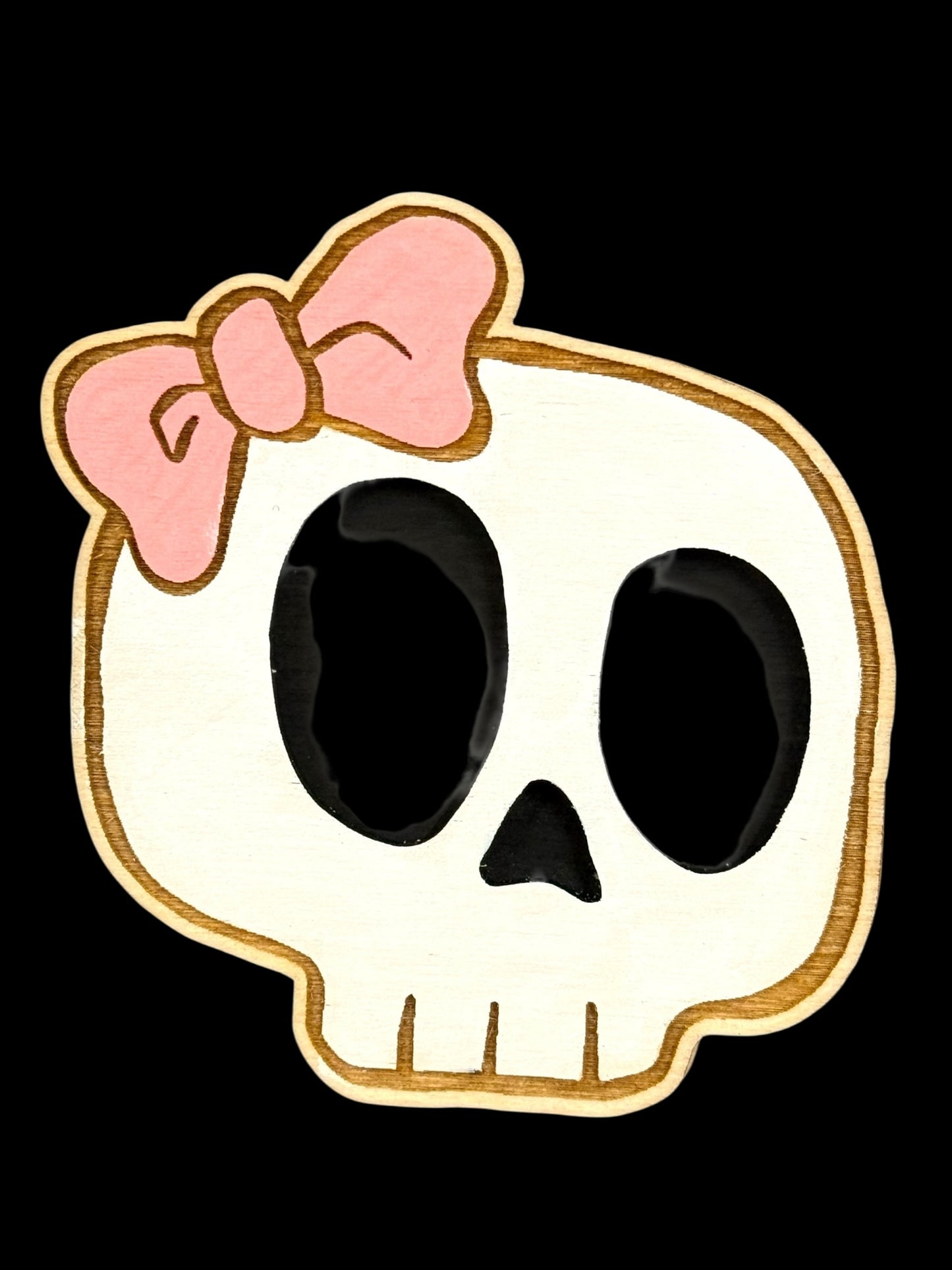 Cute Skull Girlie Wood Magnet