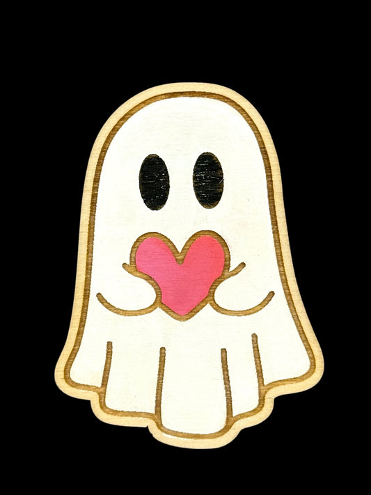 Painted Ghost Love Wood Magnet