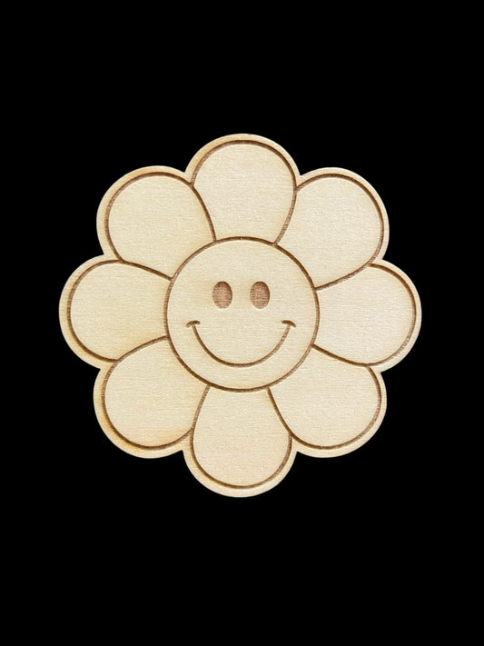 Smily Face Flower Wood Magnet