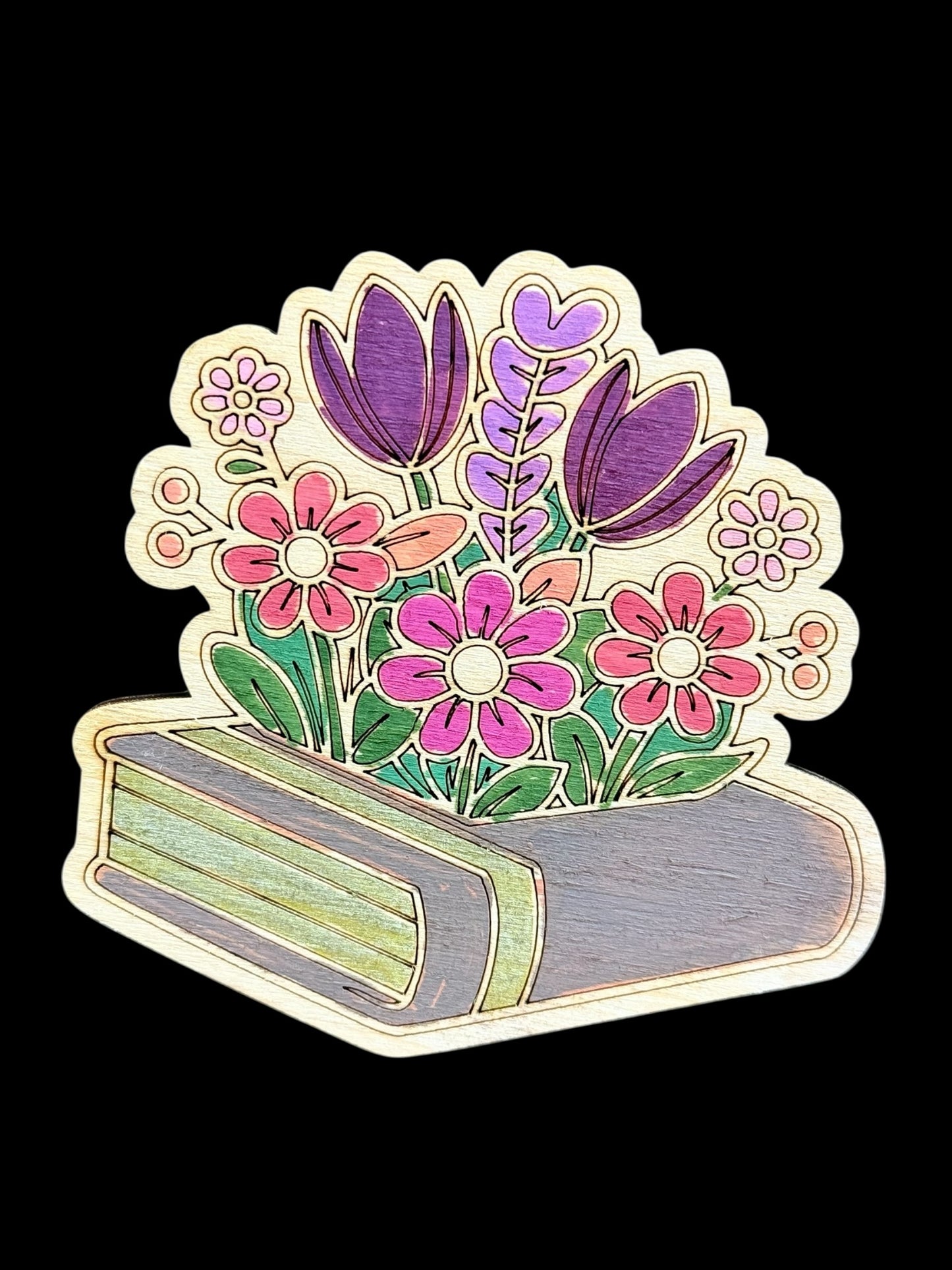 Hand Painted Wood Floral Book Magnet