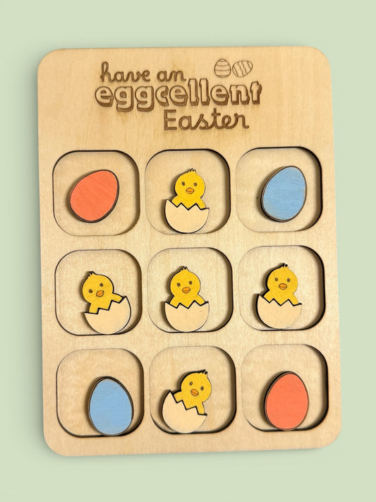 "Have an Eggcellent Easter" Wooden Tic Tac Toe Game Board