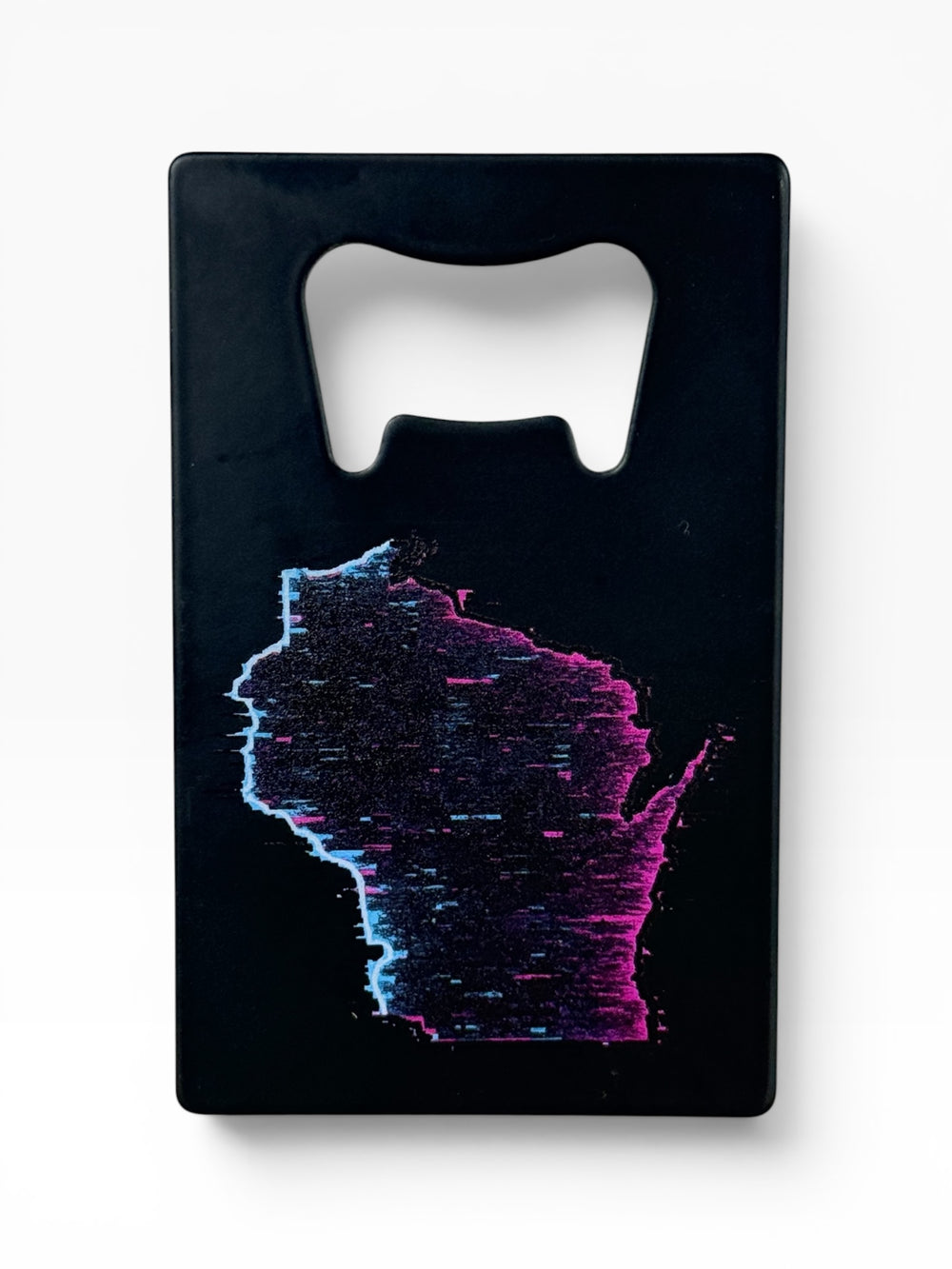 Wisconsin Glitch Black Metal Bottle Opener