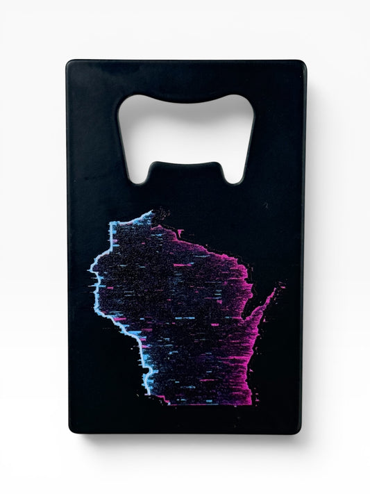 Wisconsin Glitch Black Metal Bottle Opener