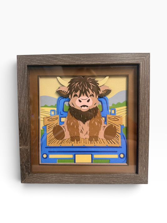 Highland Cow in Truck Shadow Box