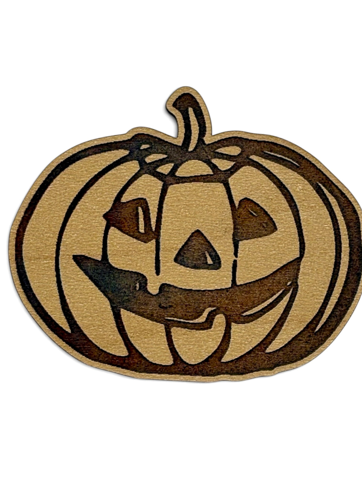 Engraved wooden jack-o'-lantern pumpkin Halloween magnet with smiling face