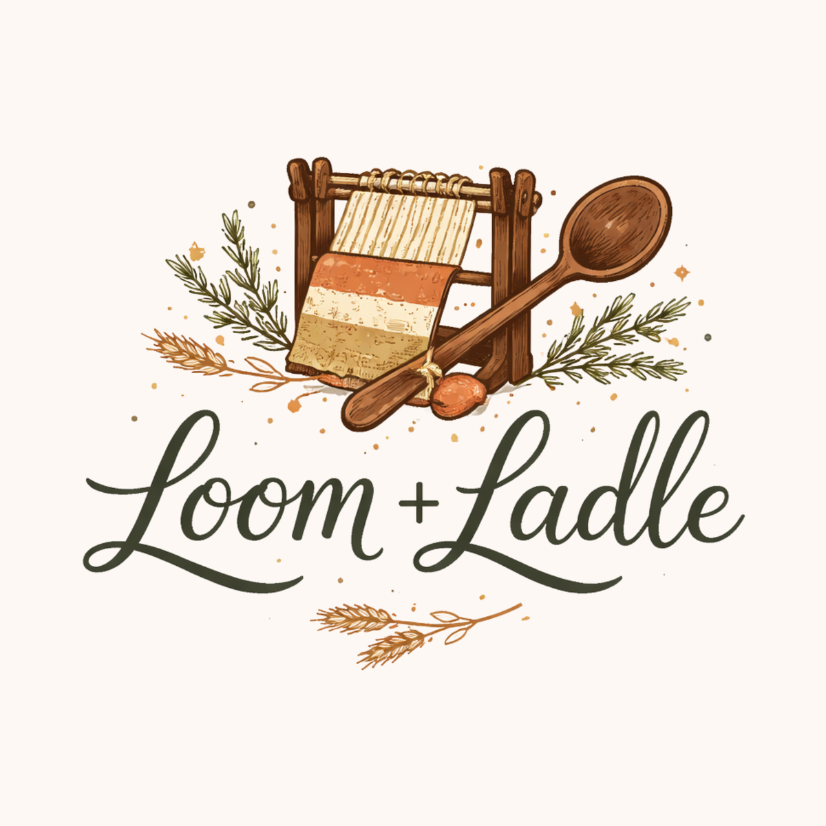 Logo of 'Loom and Ladle' with a cartoon graphic of a loom and spoon.