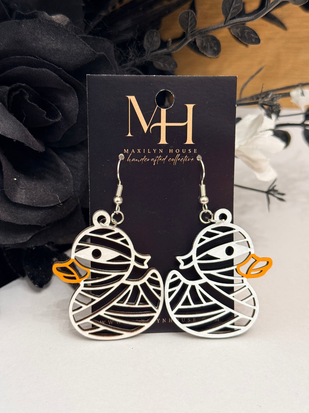 Mummy Duck Wooden Dangle Earrings | Orange Bill