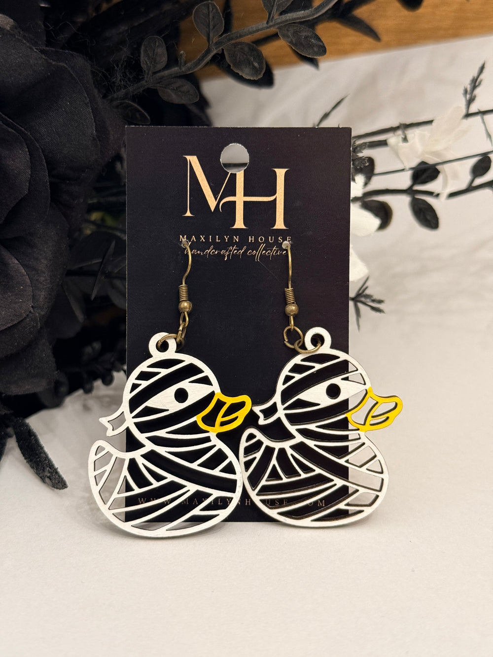 Mummy Duck Wooden Dangle Earrings | Yellow Bill