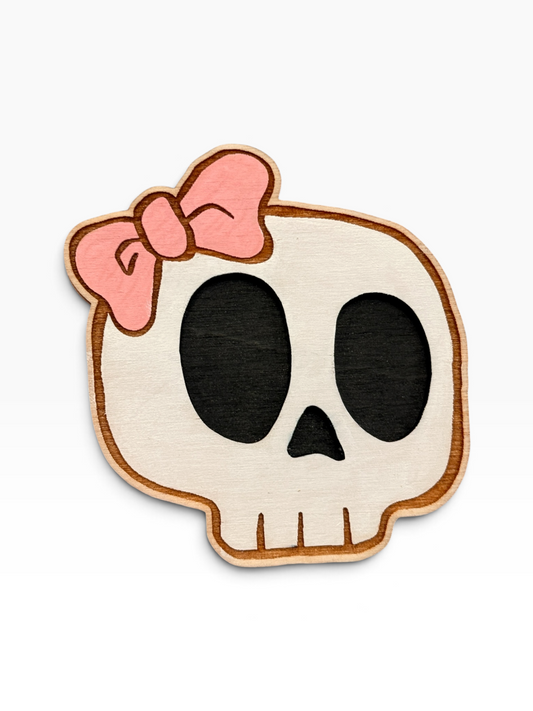skeleton girl wood magnet