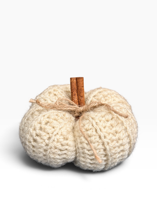 Small Cream Rustic Crochet Pumpkin