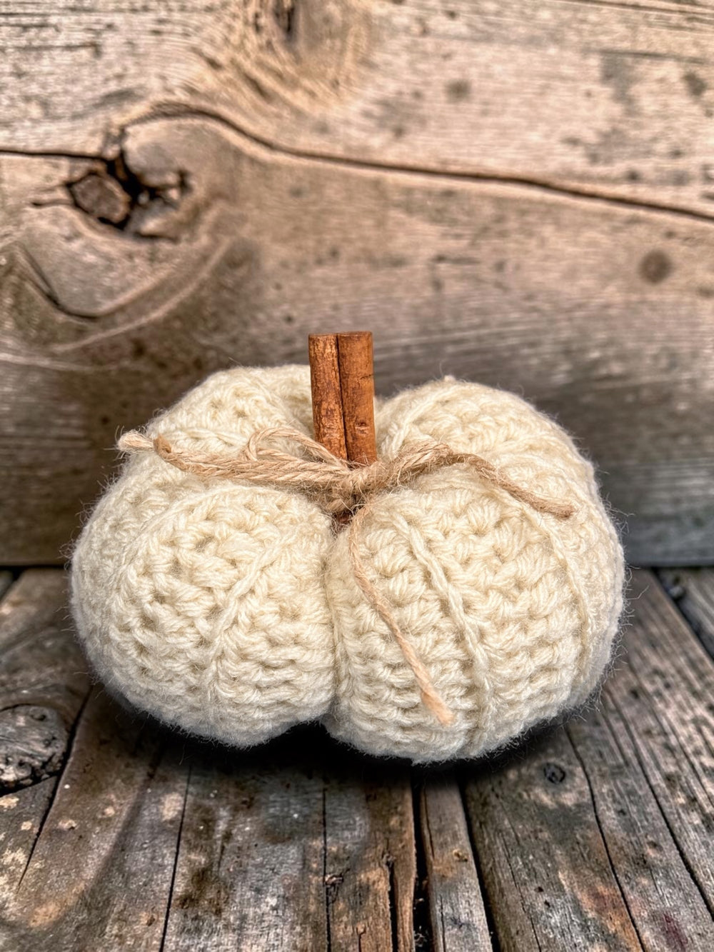 Small Cream Rustic Crochet Pumpkin